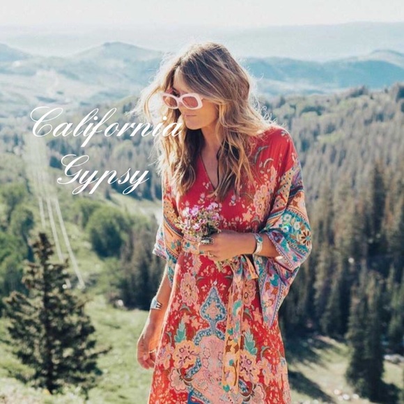 Lotus Gypsy Peacock Kimono Maxi Dress - Picture 8 of 10